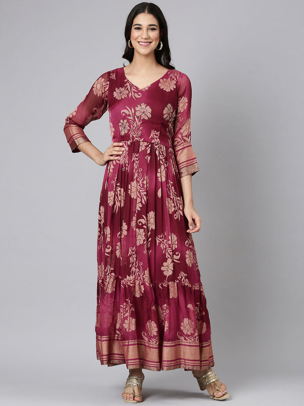 Purple Casual Floral Maxi Dress