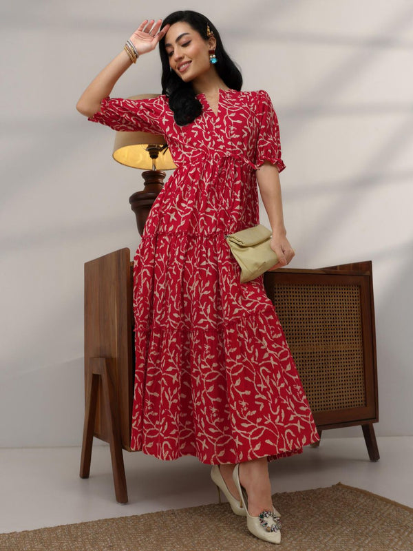 Red Fit And Flared Dress And Waistbelt