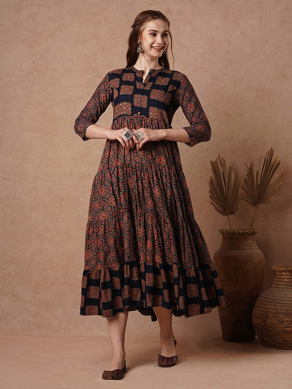 Women Brown Printed Midi Dress