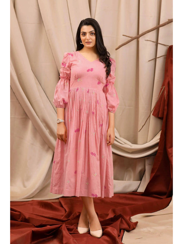 Pink Cosmos Summer Midi Dress