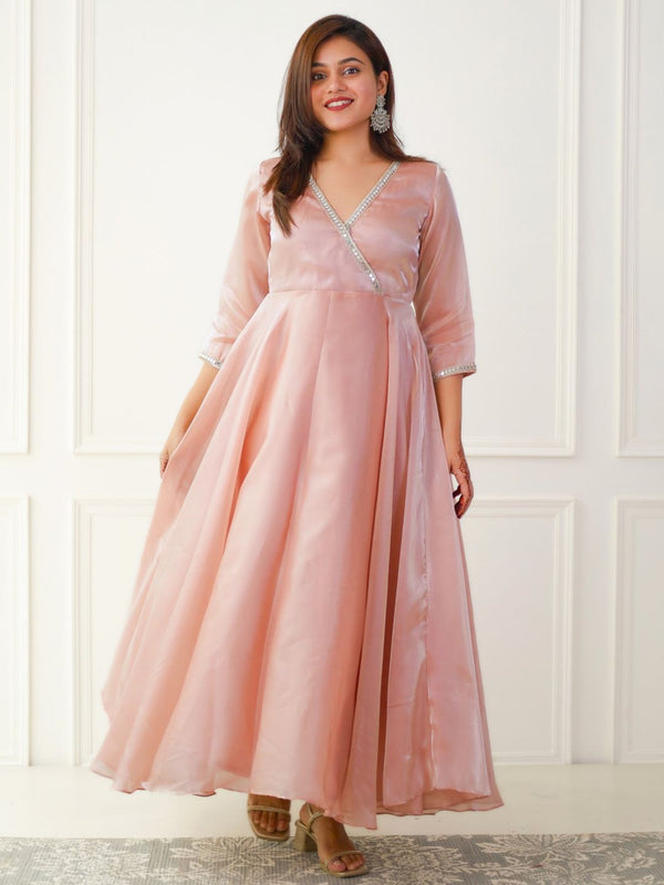 Light Pink Organza Angarkha Style Dress
