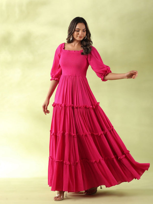 Electric Pink Flared Dress